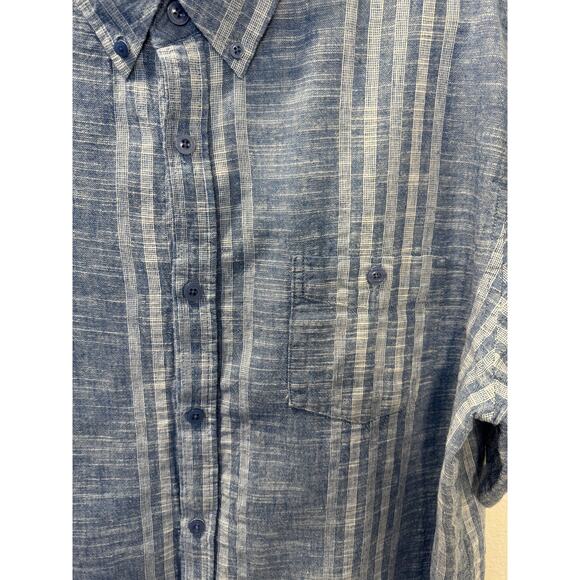 Weatherproof Vintage Mens Linen Short Sleeve Shirt XXL Blue White Stripe - Picture 3 of 9